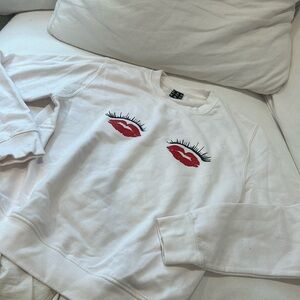 FAUBOURG White Graphic Crewneck Sweatshirt Size‎ XS